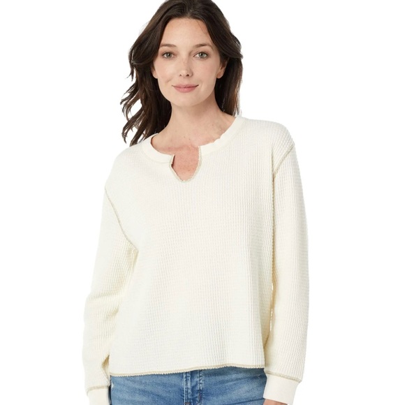 Madewell Tops - NWT Madewell Waffle Split-Neck‎ Crop Tee, Cream, XS